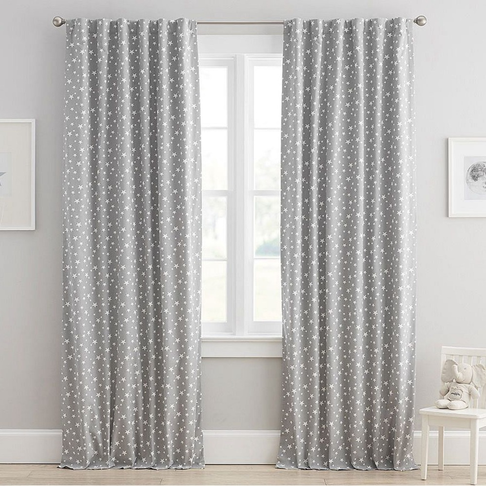 Pottery Barn Kids Gray and White Shining Star Curtains 44x96 (2 Panels)